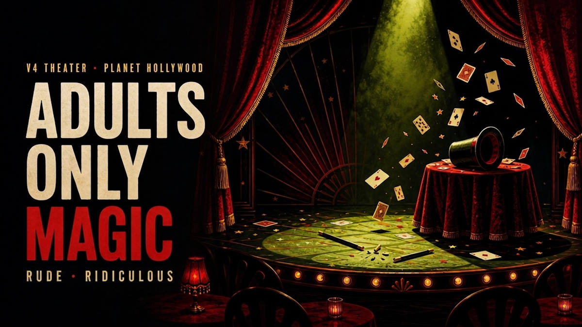 Illustrative editorial header for adults-only comedy magic shows in Las Vegas