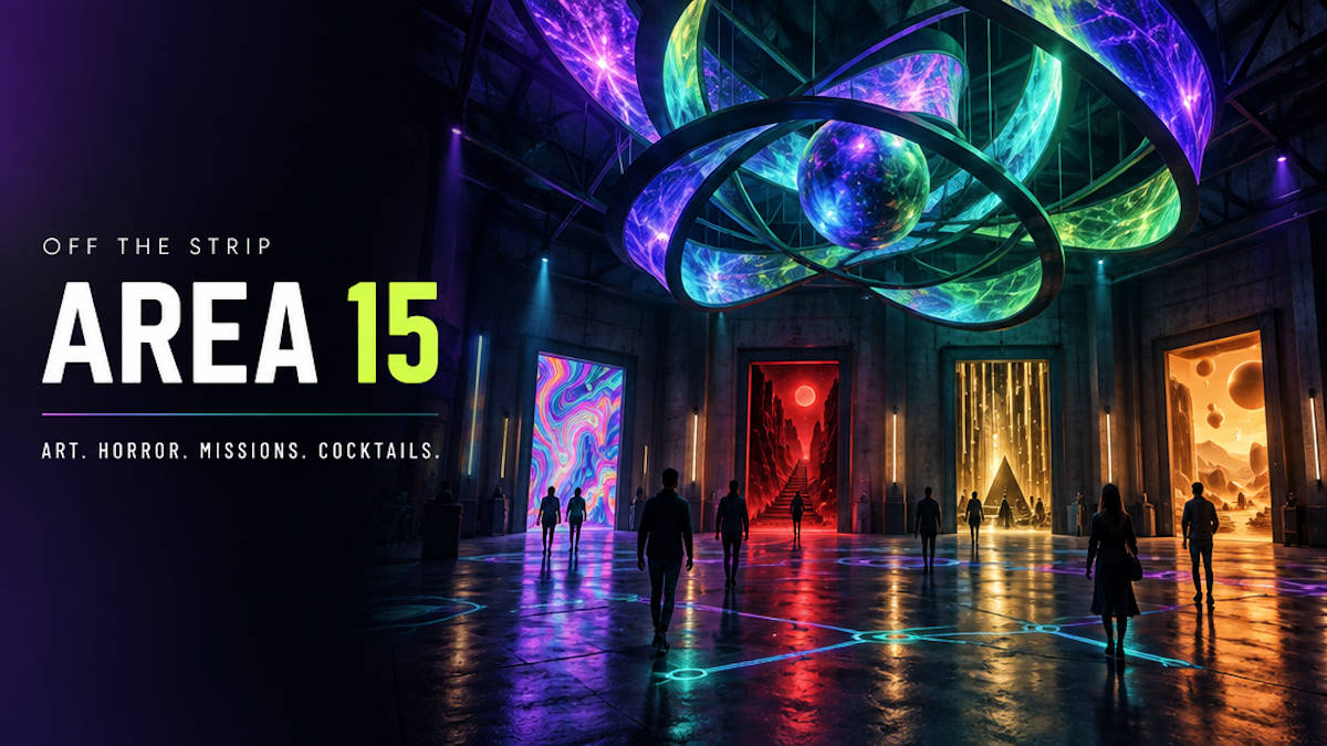 AREA15 Las Vegas immersive entertainment complex - Omega Mart, Universal Horror Unleashed, Interstellar Arc, John Wick Experience, Oddyssey Manor