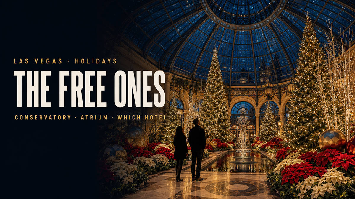 Free holiday displays inside Las Vegas Strip hotels, from the Bellagio Conservatory to the Palazzo Waterfall Atrium