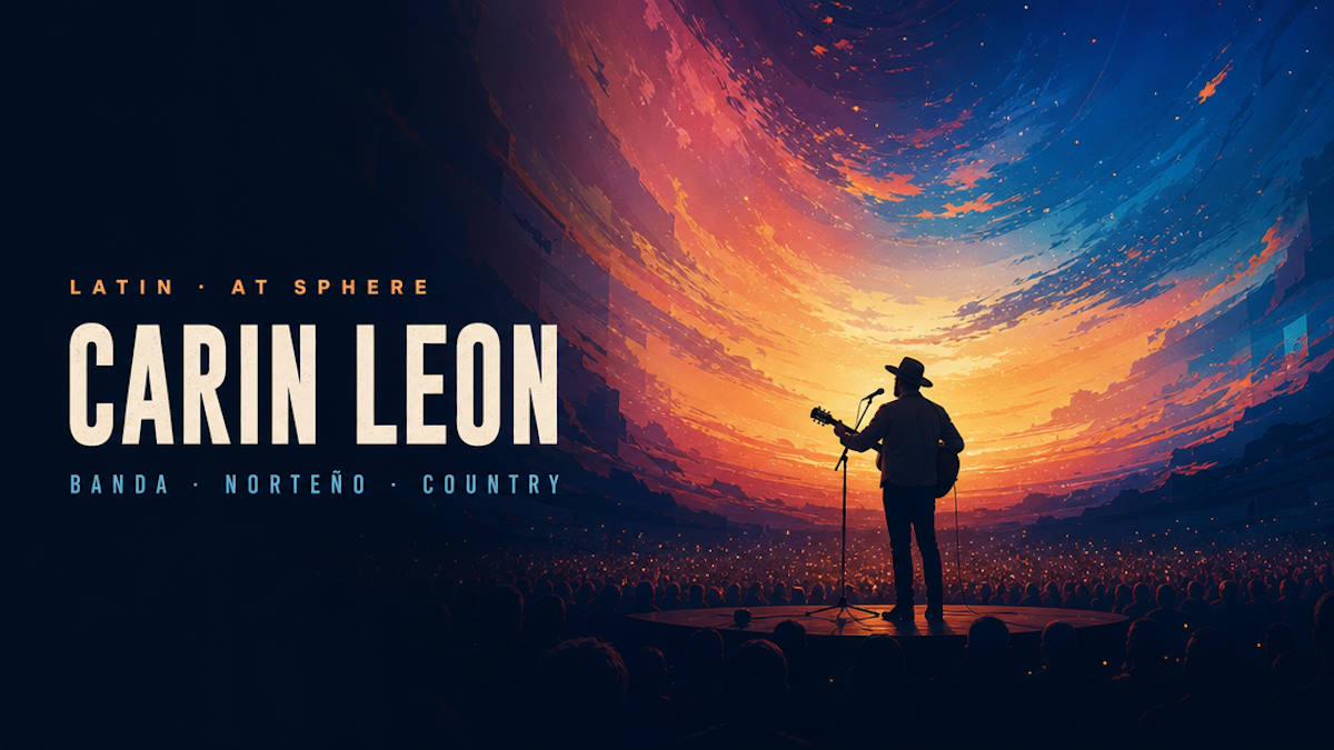 Illustrative editorial header for a Latin music residency at a Las Vegas immersive venue