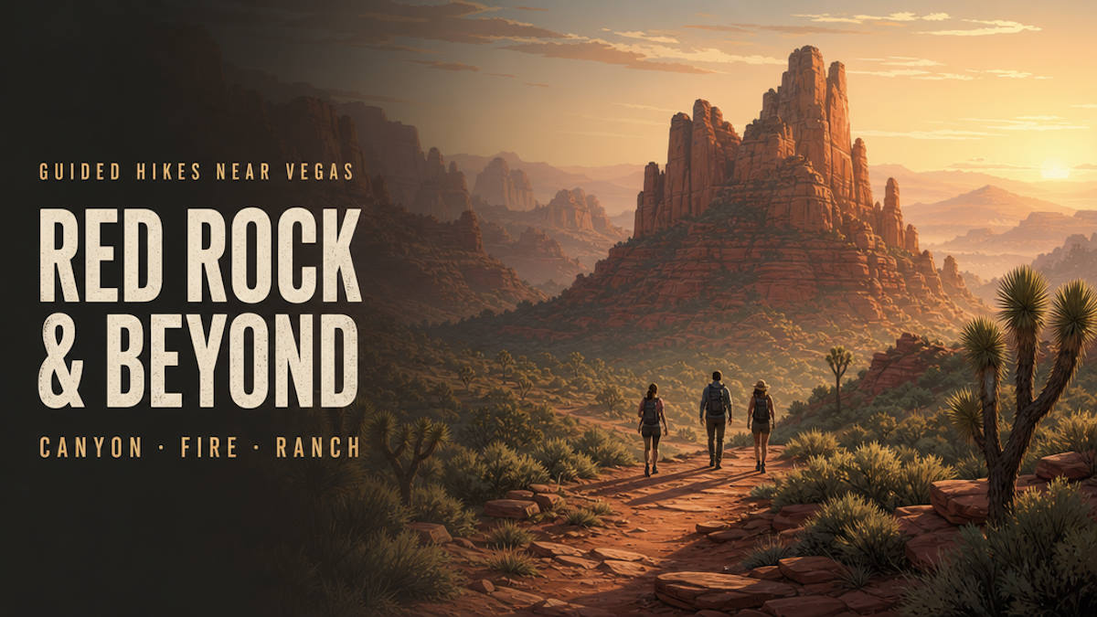 Illustrative editorial header for guided desert hiking tours near Las Vegas