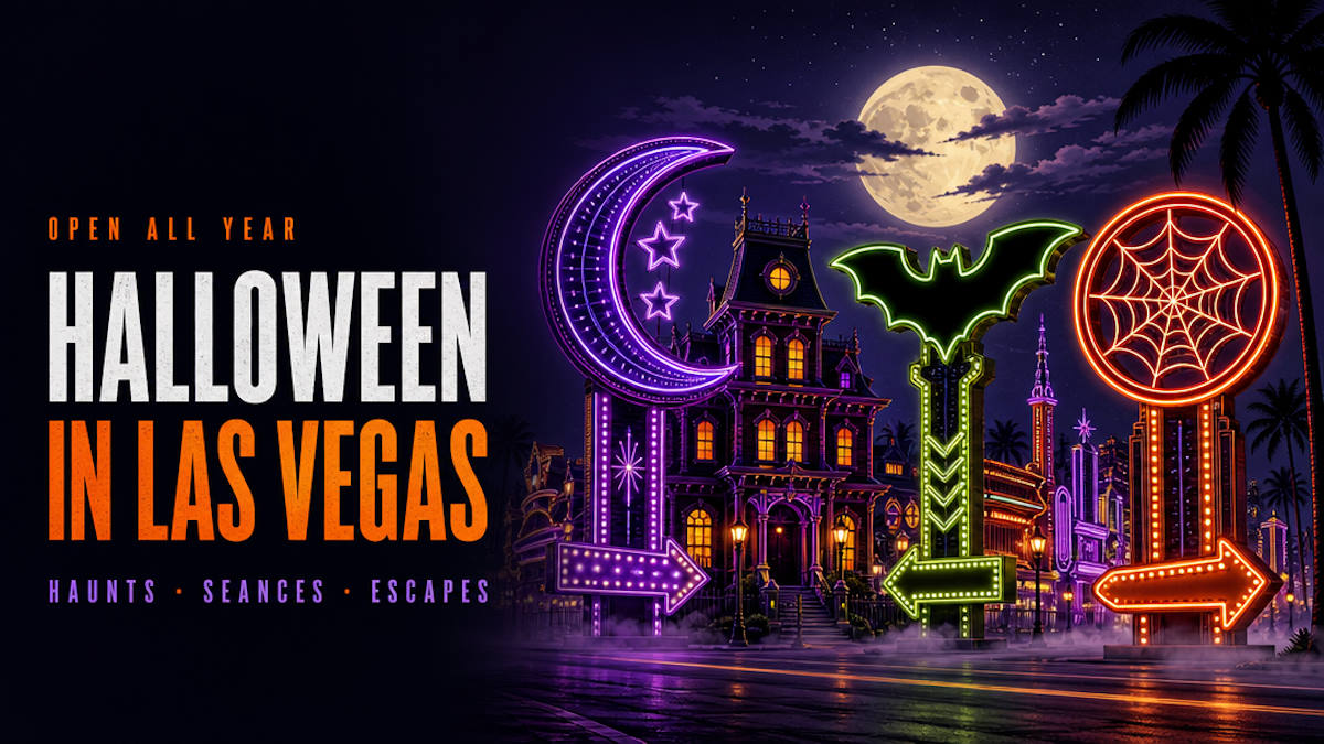 Illustrative editorial header for Halloween attractions in Las Vegas
