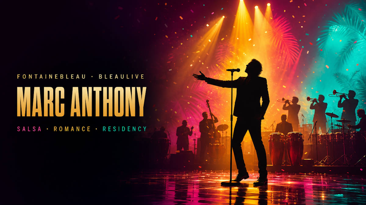 Illustrative editorial header for a Latin salsa and pop residency in Las Vegas