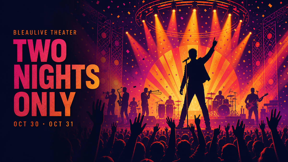 Illustrative editorial header for a Latin pop concert in a Las Vegas theater