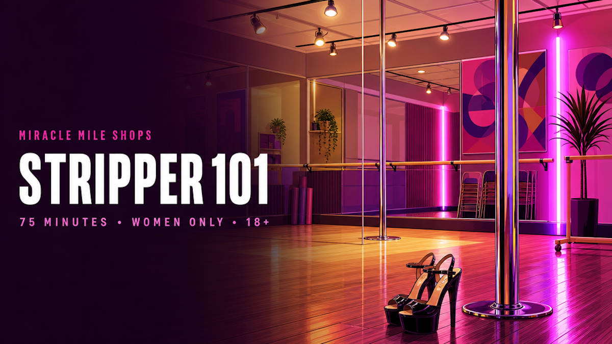 Illustrative editorial header for a pole dancing class in Las Vegas