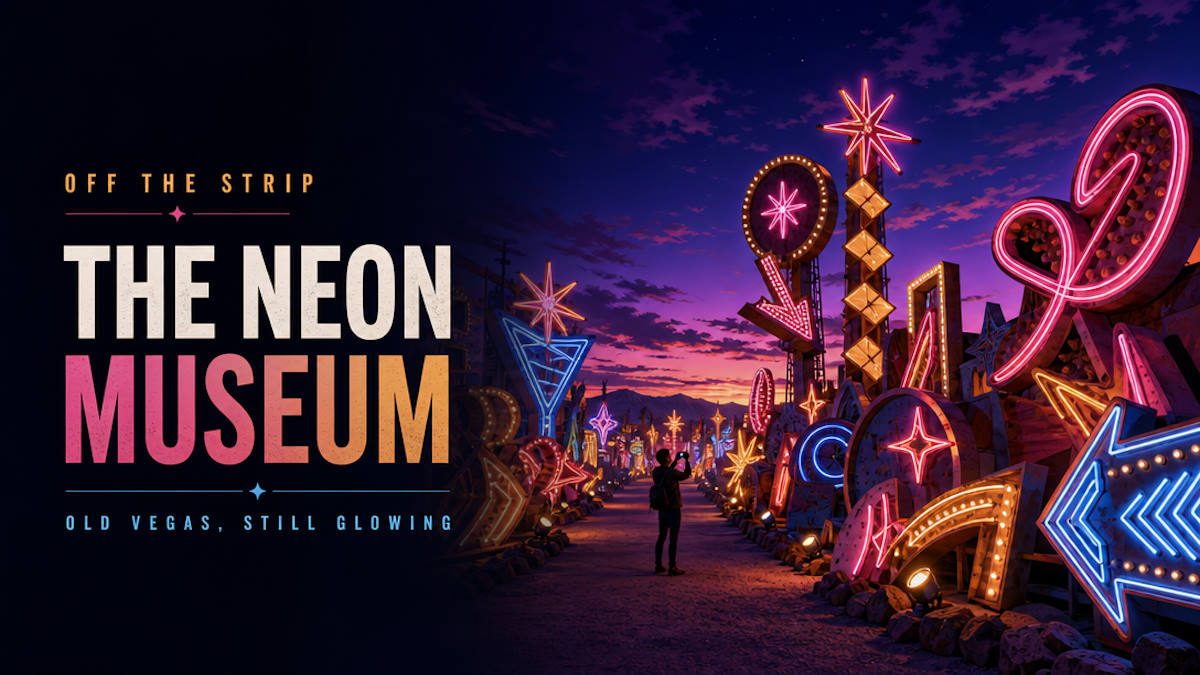 The Neon Museum Boneyard of historic Las Vegas neon signs at dusk