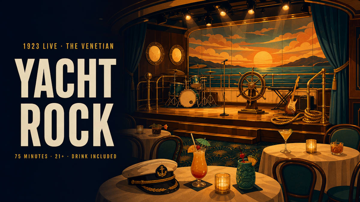 Illustrative editorial header for a soft rock tribute show in a Las Vegas bar